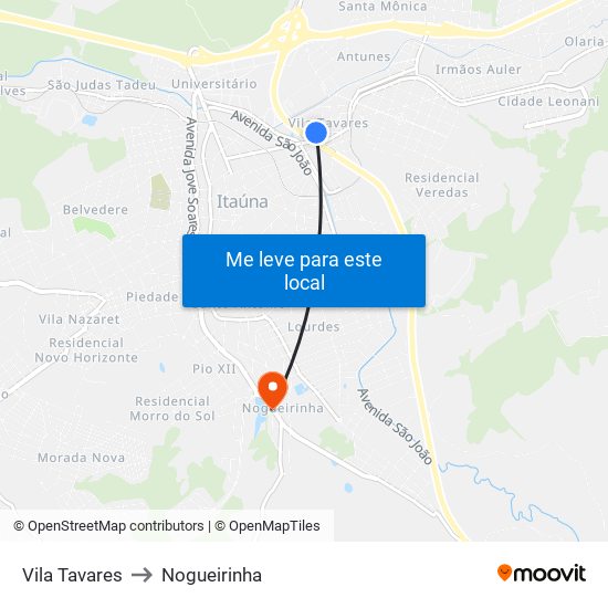 Vila Tavares to Nogueirinha map