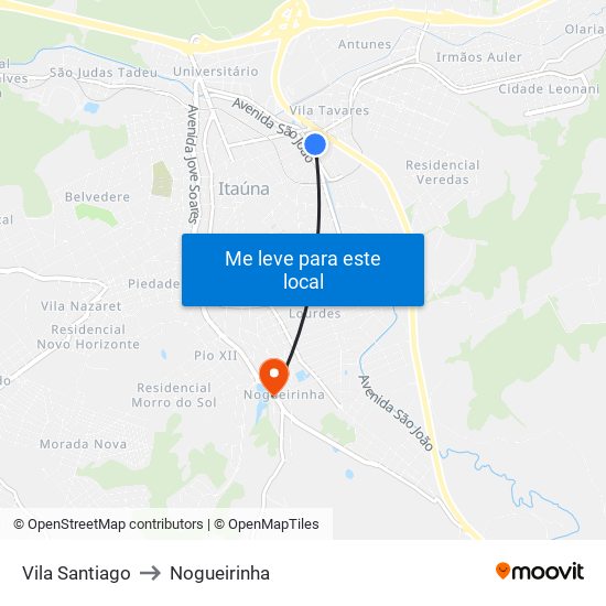 Vila Santiago to Nogueirinha map