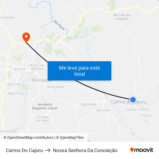 Carmo Do Cajuru to Nossa Senhora Da Conceição map