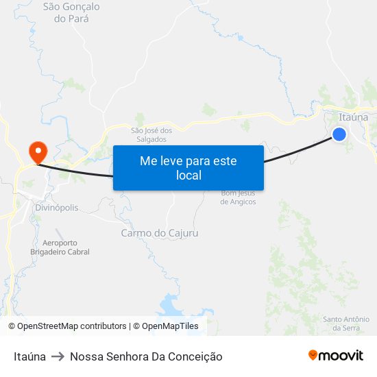 Itaúna to Nossa Senhora Da Conceição map