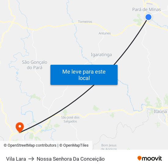 Vila Lara to Nossa Senhora Da Conceição map