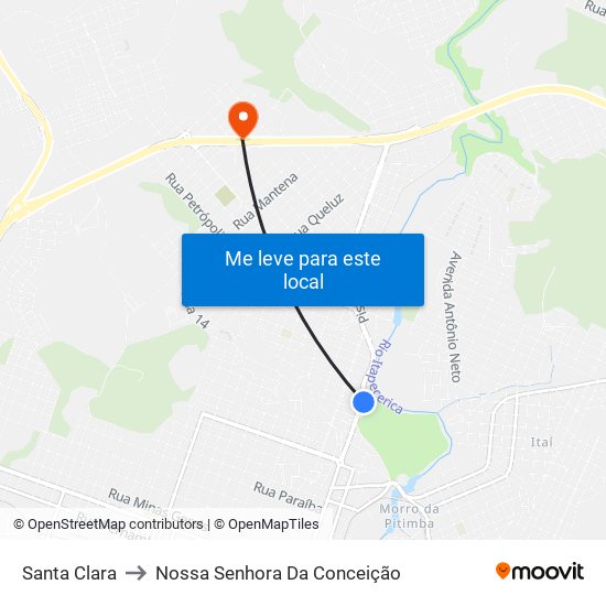 Santa Clara to Nossa Senhora Da Conceição map