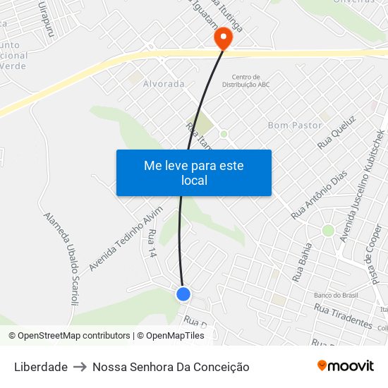 Liberdade to Nossa Senhora Da Conceição map