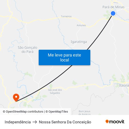 Independência to Nossa Senhora Da Conceição map