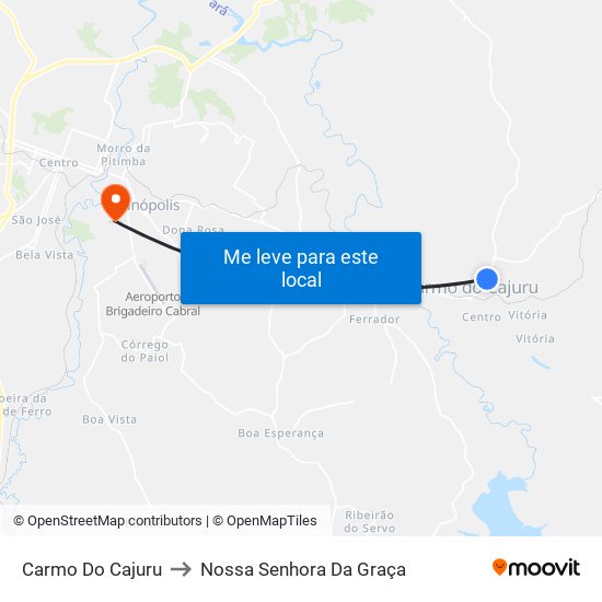 Carmo Do Cajuru to Nossa Senhora Da Graça map