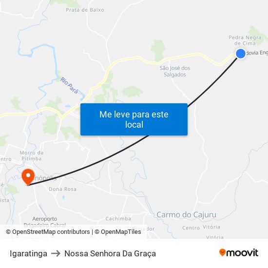Igaratinga to Nossa Senhora Da Graça map