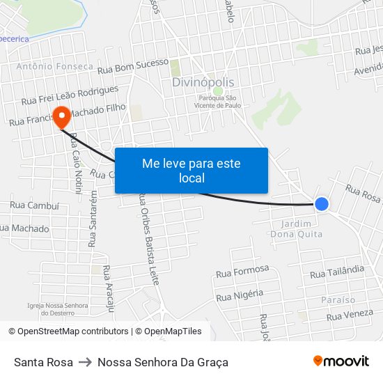 Santa Rosa to Nossa Senhora Da Graça map