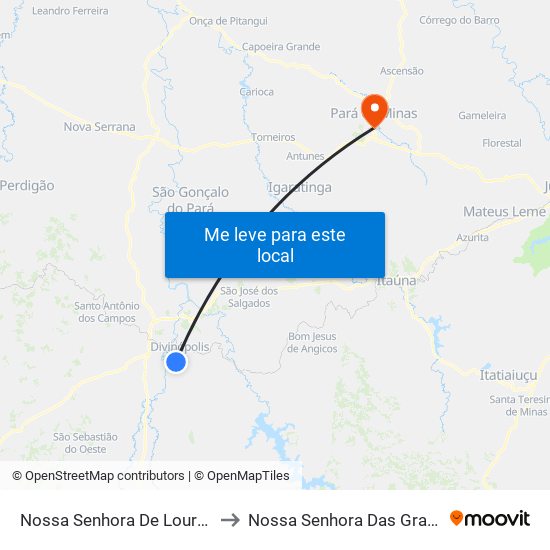 Nossa Senhora De Lourdes to Nossa Senhora Das Graças map