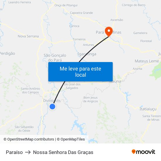 Paraíso to Nossa Senhora Das Graças map