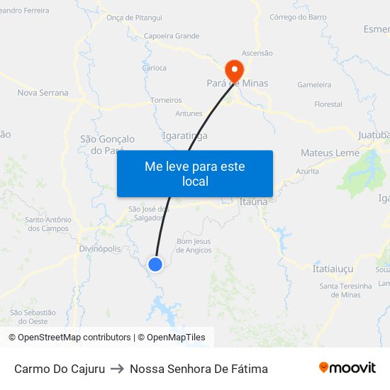 Carmo Do Cajuru to Nossa Senhora De Fátima map