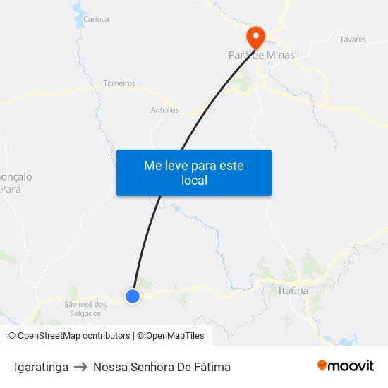 Igaratinga to Nossa Senhora De Fátima map