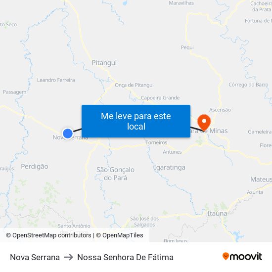 Nova Serrana to Nossa Senhora De Fátima map