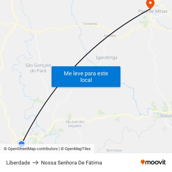 Liberdade to Nossa Senhora De Fátima map