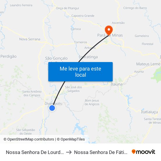 Nossa Senhora De Lourdes to Nossa Senhora De Fátima map