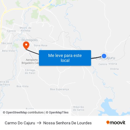 Carmo Do Cajuru to Nossa Senhora De Lourdes map