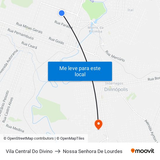 Vila Central Do Divino to Nossa Senhora De Lourdes map