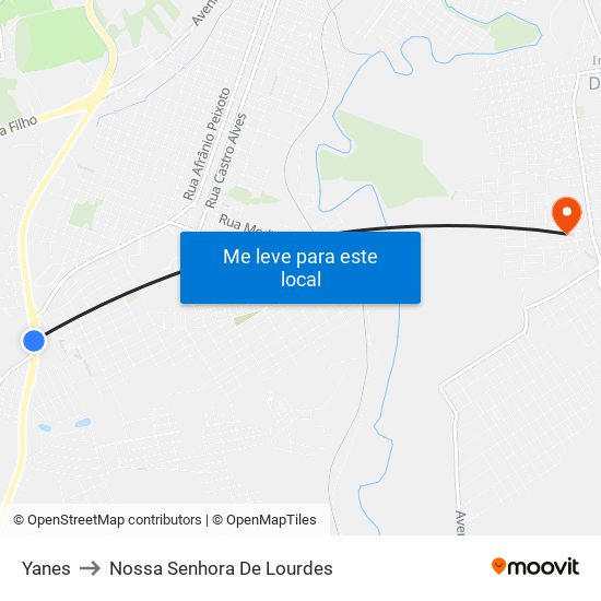 Yanes to Nossa Senhora De Lourdes map