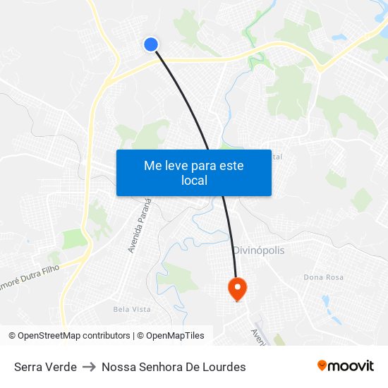 Serra Verde to Nossa Senhora De Lourdes map