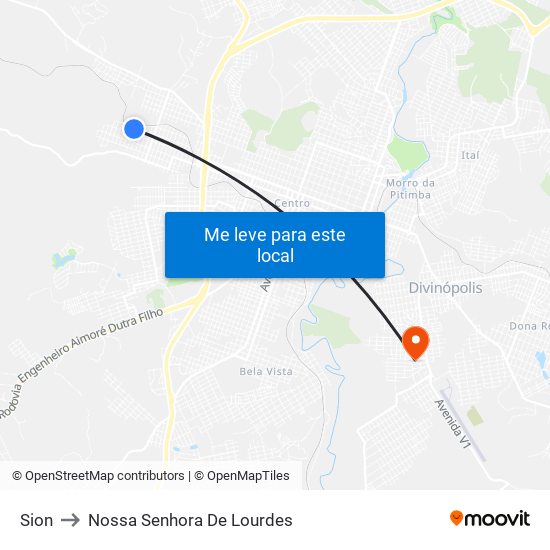 Sion to Nossa Senhora De Lourdes map