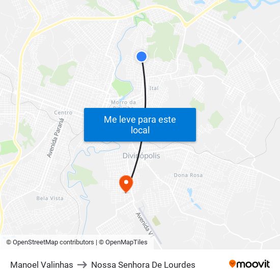 Manoel Valinhas to Nossa Senhora De Lourdes map