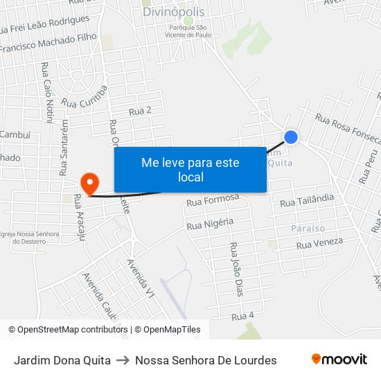 Jardim Dona Quita to Nossa Senhora De Lourdes map