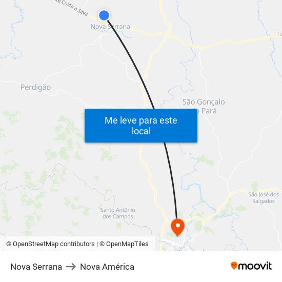 Nova Serrana to Nova América map