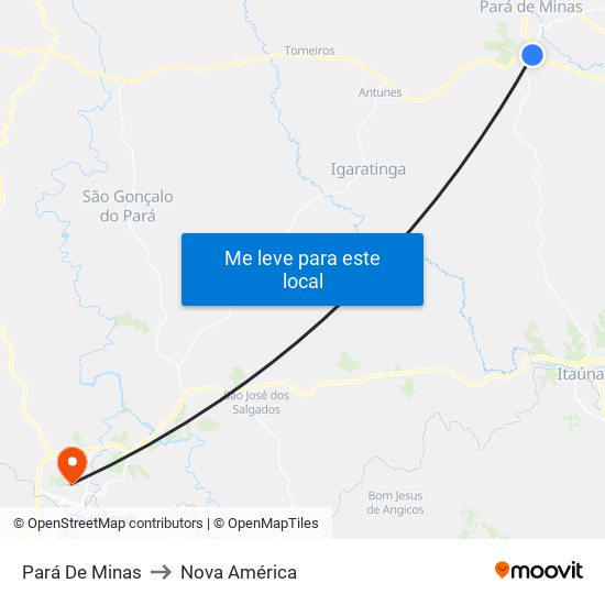 Pará De Minas to Nova América map