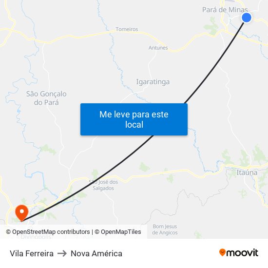 Vila Ferreira to Nova América map