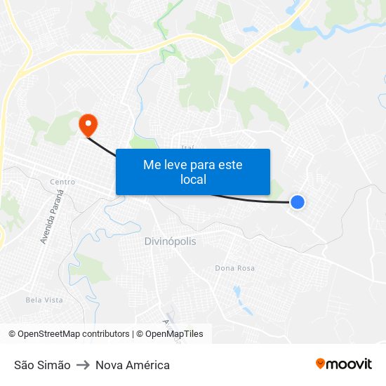 São Simão to Nova América map