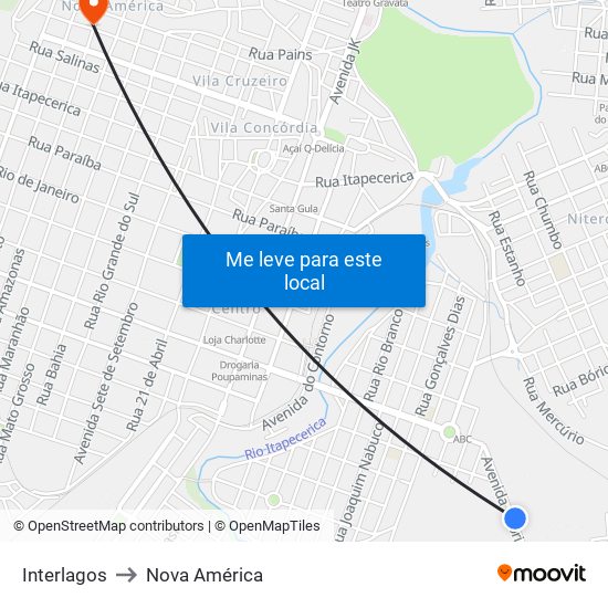 Interlagos to Nova América map