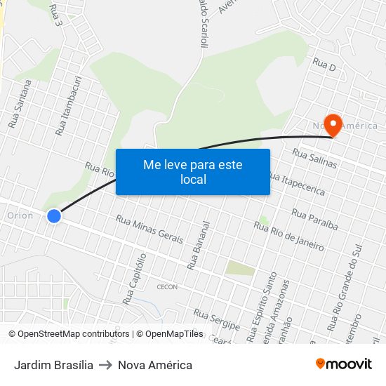 Jardim Brasília to Nova América map