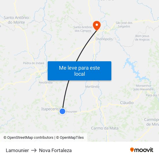 Lamounier to Nova Fortaleza map