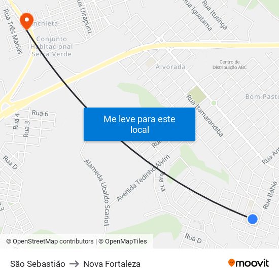 São Sebastião to Nova Fortaleza map