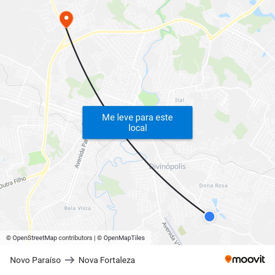 Novo Paraíso to Nova Fortaleza map