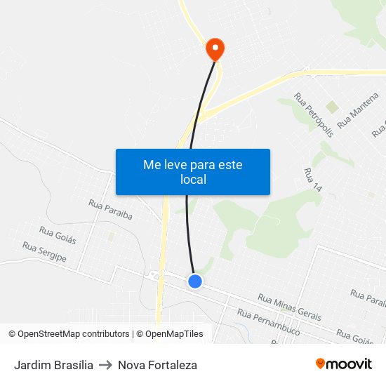 Jardim Brasília to Nova Fortaleza map