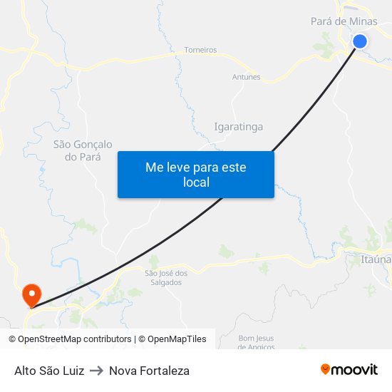Alto São Luiz to Nova Fortaleza map