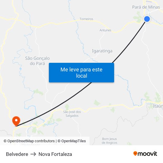 Belvedere to Nova Fortaleza map