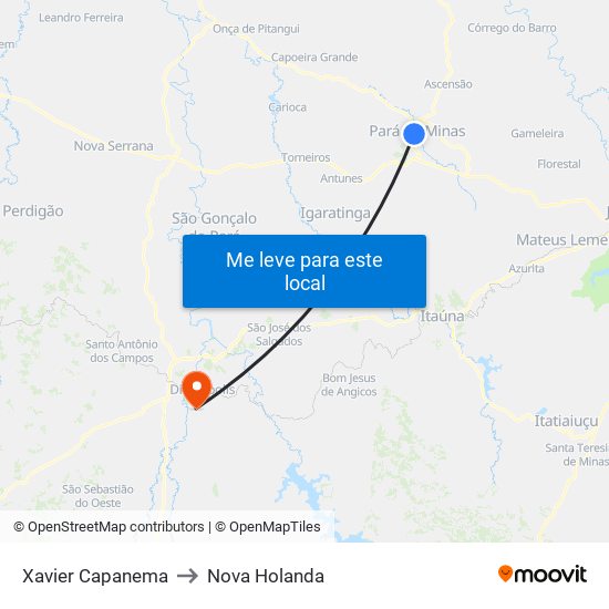 Xavier Capanema to Nova Holanda map