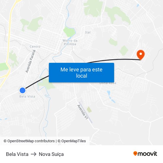 Bela Vista to Nova Suíça map