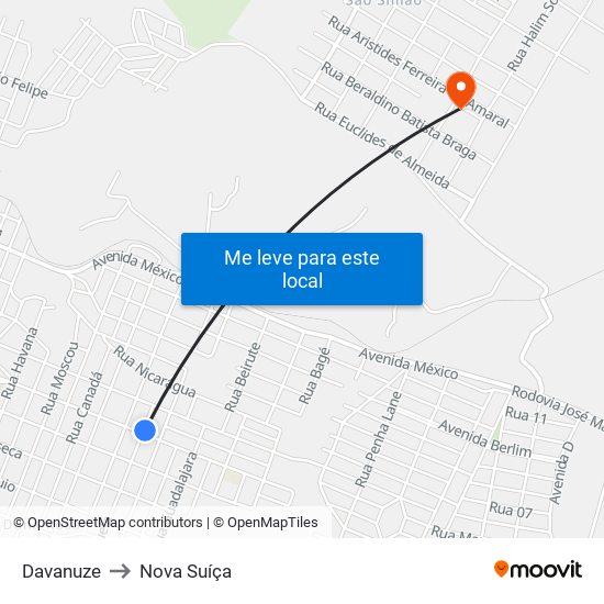 Davanuze to Nova Suíça map