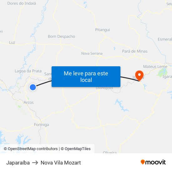 Japaraíba to Nova Vila Mozart map