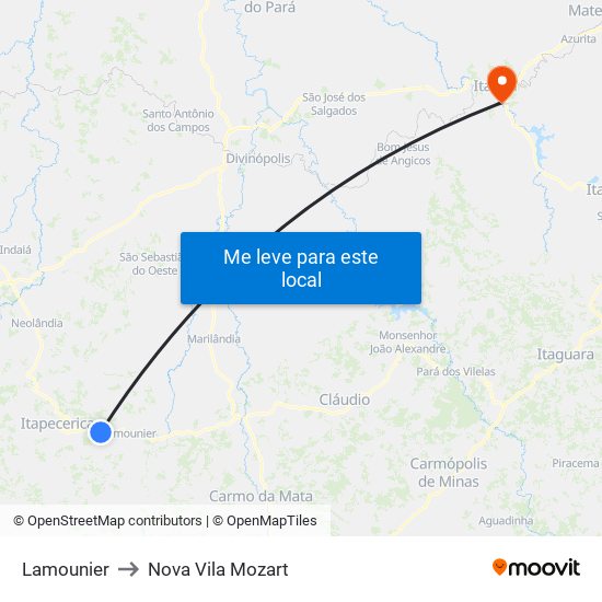 Lamounier to Nova Vila Mozart map