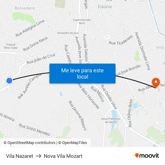 Vila Nazaret to Nova Vila Mozart map