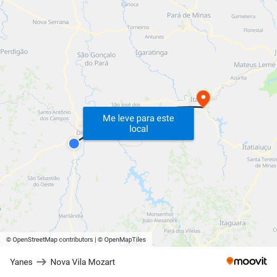 Yanes to Nova Vila Mozart map