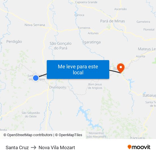 Santa Cruz to Nova Vila Mozart map