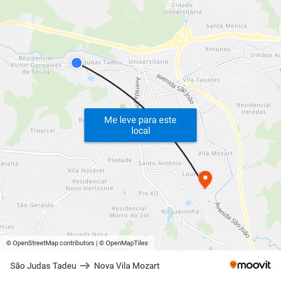 São Judas Tadeu to Nova Vila Mozart map