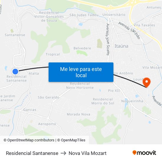 Residencial Santanense to Nova Vila Mozart map