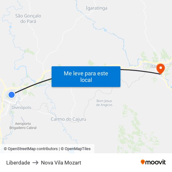Liberdade to Nova Vila Mozart map