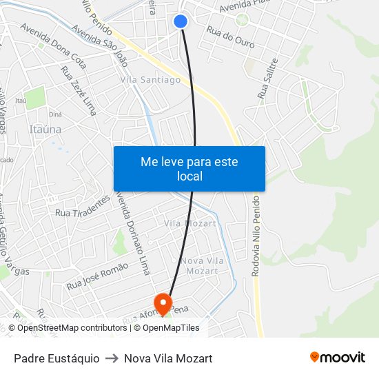 Padre Eustáquio to Nova Vila Mozart map