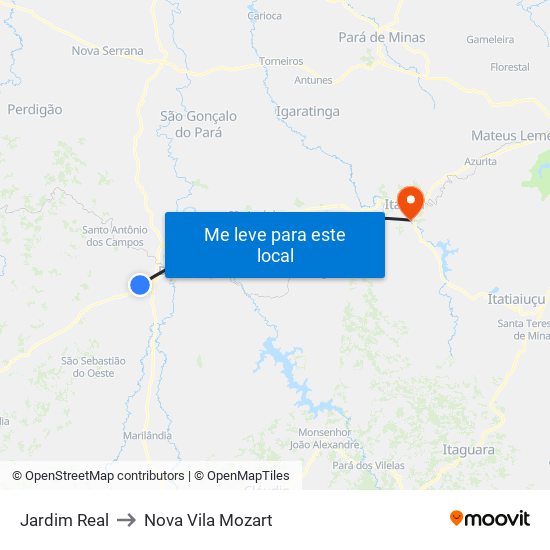 Jardim Real to Nova Vila Mozart map